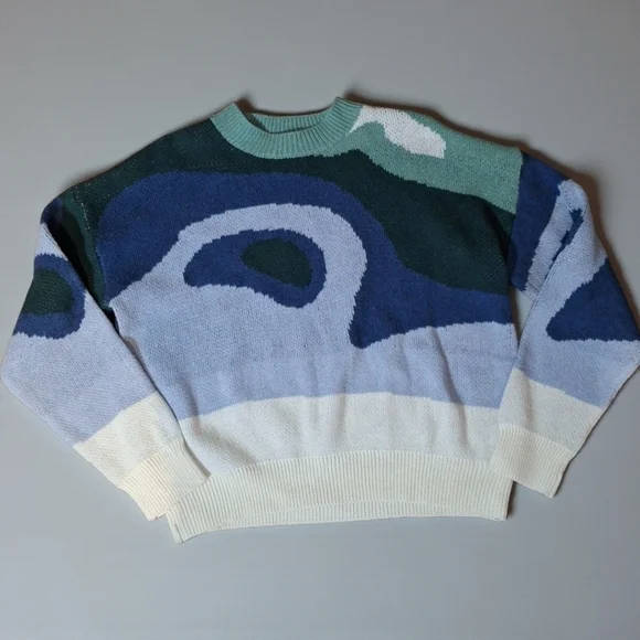 NEW SHEIN Blue and Green Abstract Sweater - Picture 2 of 3